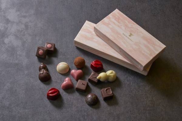 東京會舘のバレンタイン限定ショコラ、ハートやドーム型など3種のルビーチョコ詰め合わせ