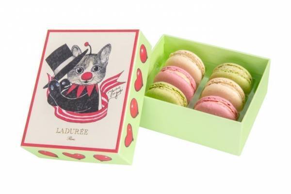 ラデュレ×ヒグチユウコの限定マカロンボックス、ピエロに扮した猫のギュスターヴくんを描いて