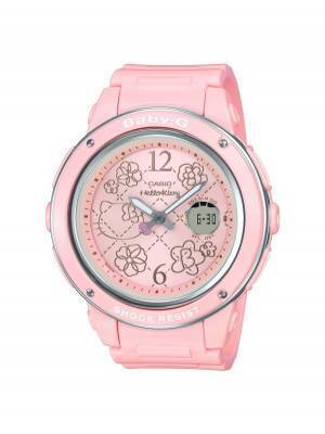 ハローキティとBABY-Gのコラボ時計“ピンクキルト”の文字盤、ハローキティのポーチセット