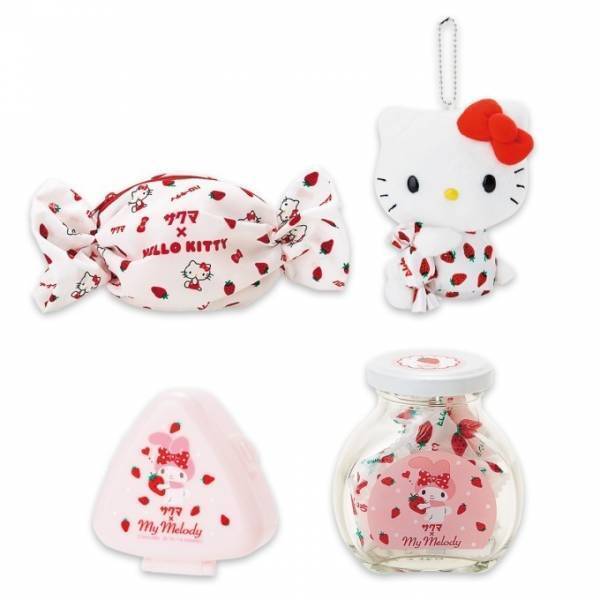 ハローキティ・マイメロディがサクマ製菓「いちごみるく」とコラボ、キャンディ形ポーチなど