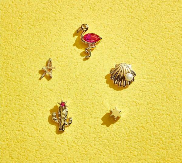 スタージュエリー ガール新作"フラミンゴ＆シェル"のスタッズピアス、ルビーやパールを飾って