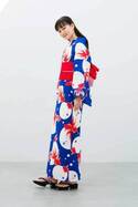 きものやまと19年新作ゆかた「ジャパン・ブルー」をベースに金魚や椿の花をあしらって