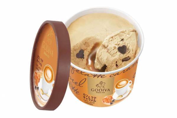 ゴディバから“ハートチョコ入り”新カップアイス「カフェラテキャラメル」コンビニ限定販売