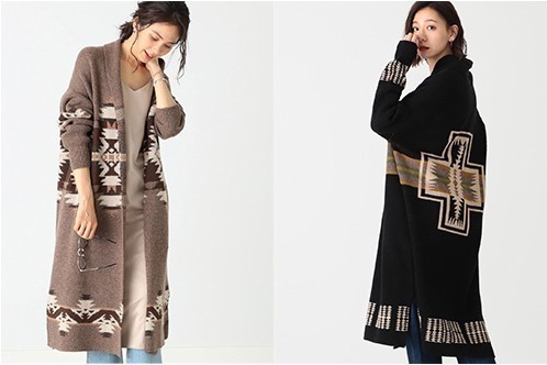 ビーミング  by ビームス×ペンドルトンのロングカーディガン、別注のネイティブアメリカン柄