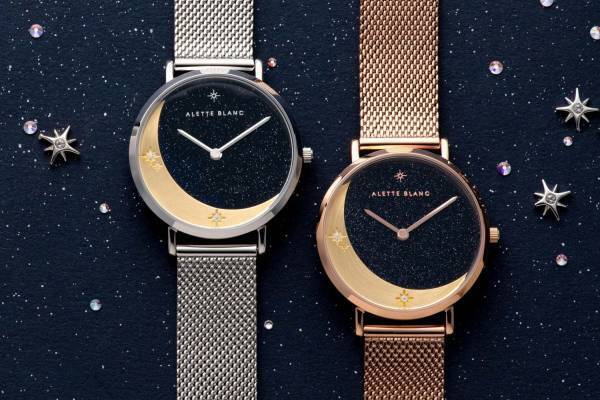 アレットブラン“三日月”モチーフの新作腕時計、きらめく文字盤＆星を連ねたブレスレットも