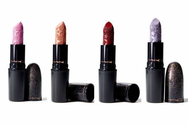 M·A·Cクリスマス限定コスメ19年、星の刻印入りパープル系リップ＆“星屑”柄フェイスパウダー