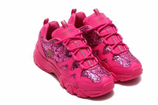 スケッチャーズ × アトモス ピンク、アッパーに“グリッター”華やぐチャンキースニーカー