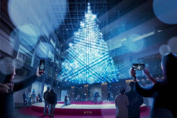 “水引”を組み上げた新ツリーが丸の内KITTEに、クリスマスイベント「ホワイト キッテ」開催