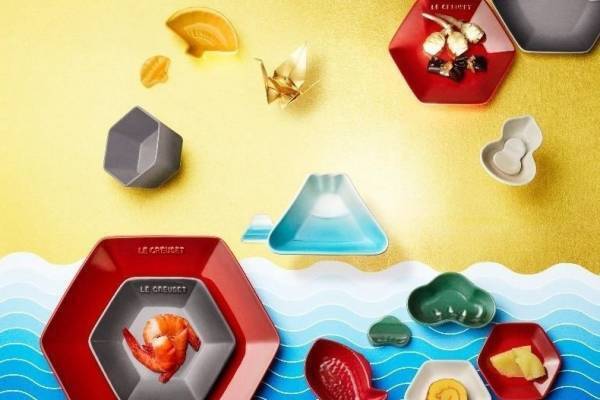 ル・クルーゼ”鯛や富士山”モチーフのカラフルプレート＆箸置き限定発売