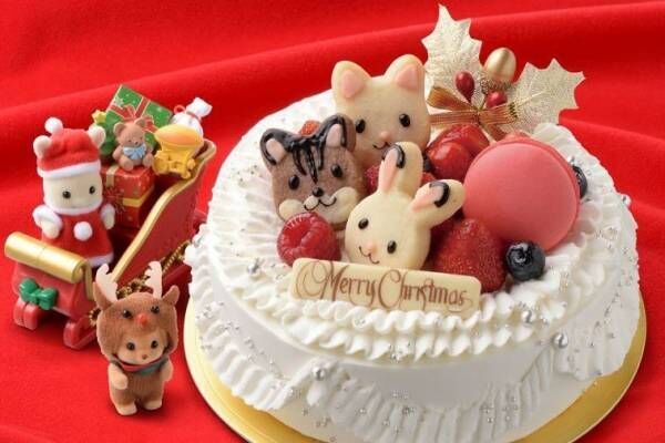「シルバニアファミリー」クリスマ限定3Dケーキが自由が丘で、真っ赤なドレスを纏うウサギやリスなど