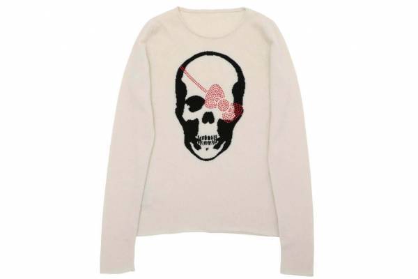 ルシアン ペラフィネ×ハローキティのカシミアニット、“リボン付き”スカルモチーフ