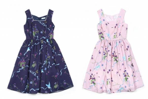 ミルク“青い鳥”を描いた「ブルーバード」ワンピース、“すみれの花”アクセサリーも