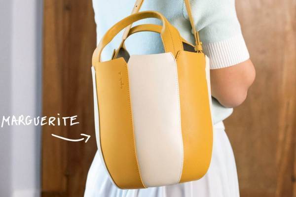 アニエスベーの新作レザーバッグ「マーグリート」花をテーマにしたフラワーシェイプのバケツバッグ