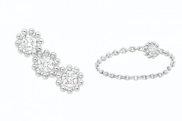 ディオール ファイン ジュエリー「ミミローズ」に新作、ダイヤ×ホワイトゴールドのリングやピアス