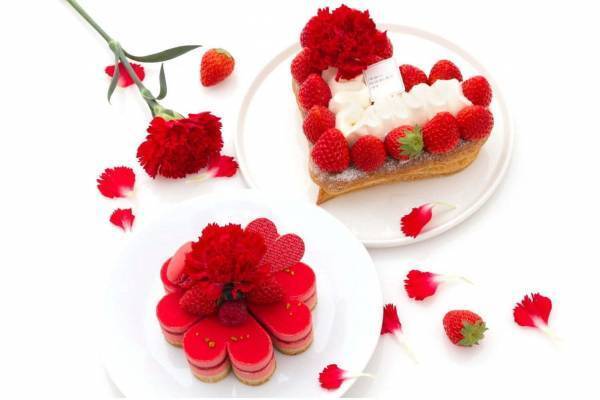 サダハル・アオキ“ハート＆フラワー”型ケーキ、真っ赤な苺にサクサクパイやピスタチオクリーム