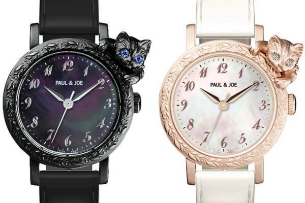 ポール ＆ ジョー、子猫がのぞく腕時計「タイムレスキャット」にブラック＆ピンクゴールドの限定モデル