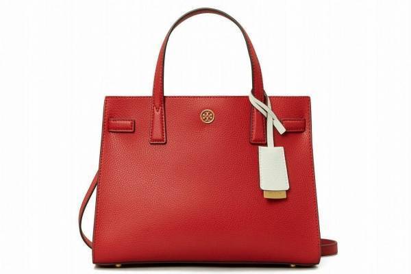 トリー バーチ新作サッチェルバッグ「ウォーカー」スクエアボディ×バイカラーのラゲージタグ