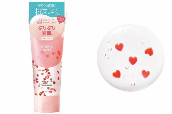 “ハートのマッサージクッション”入り桃の香りの洗顔料「ももぷり 潤いジェリー洗顔」