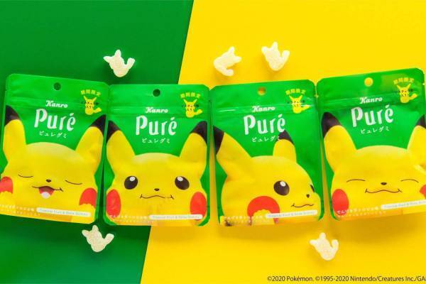 ピュレグミ×ピカチュウ「ピュレグミ でんげきトロピカ味」“もぐもぐピカチュウ”描いた4種のデザインで
