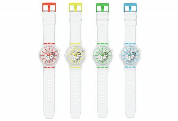 スウォッチ新作腕時計「ビッグボールド ジェリーネオン」スケルトンケースの“限りなく透明”なウォッチ