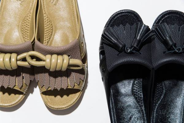 牛革使用の“おしゃれ便所サンダル”ベンチ×イッチのコラボ、タッセル＆ノットのモダンデザイン