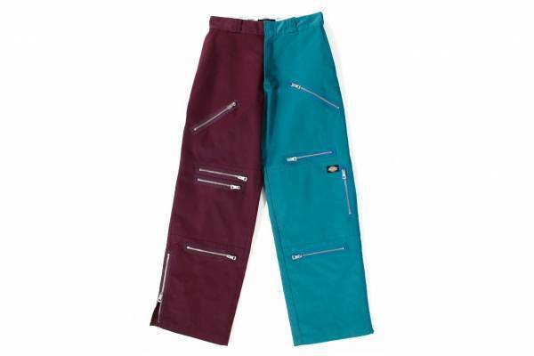 マイン×ディッキーズのコラボパンツ、フロント＆バックにジップを配したボンテージ風パンツ