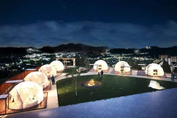 “温泉大浴場付き”グランピング施設「グランドーム神戸天空」神戸の夜景を一望贅沢キャンプ体験