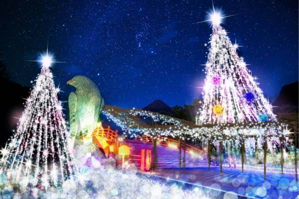 御殿場・時之栖のイルミネーション、日本一高い噴水レーザーショー＆光のボールが動く新スポット