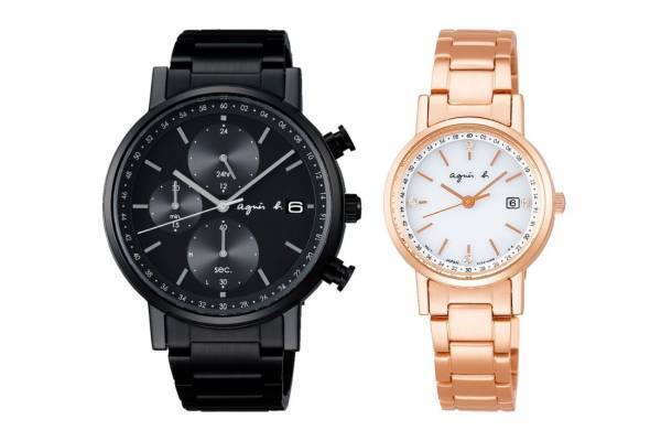 アニエスベーからブラック＆ピンクゴールドの限定ソーラーペアウォッチ、裏蓋にメッセージ刻印