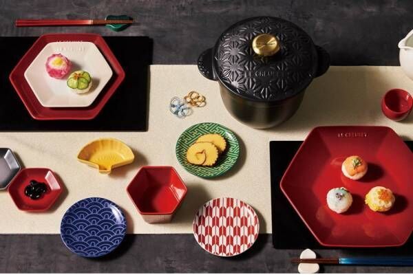 ル・クルーゼのキッチンウェア、&quot;富士山&quot;や&quot;鯛&quot;モチーフのミニ皿・箸置き&amp;麻の葉文様の鍋