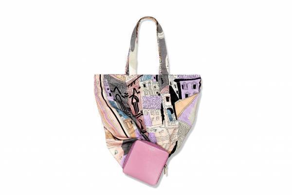 エミリオ・プッチ、フィレンツェの風景プリントのシューズ&ミニウォレット風に畳めるエコバッグ
