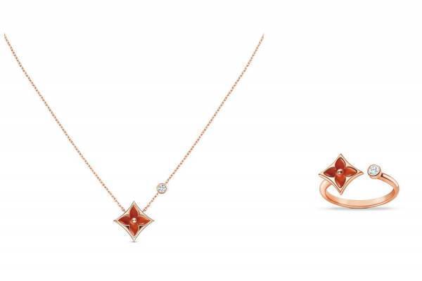 ルイ・ヴィトンの新作ジュエリー、カーネリアンの“モノグラム・フラワー”ペンダント＆リング