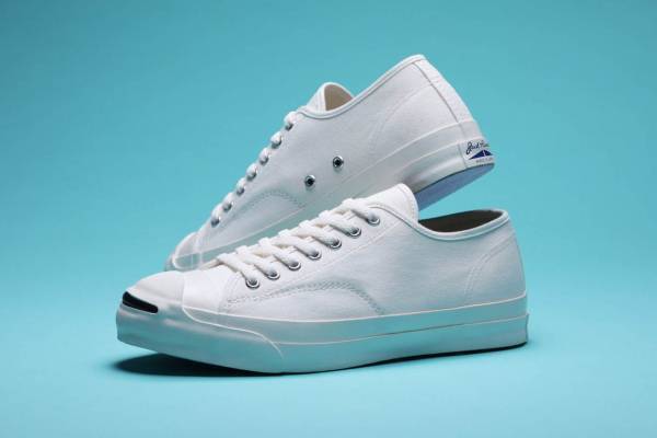 コンバース「80’sジャックパーセル」を再現したスニーカー、青スマイル×日本製キャンバス
