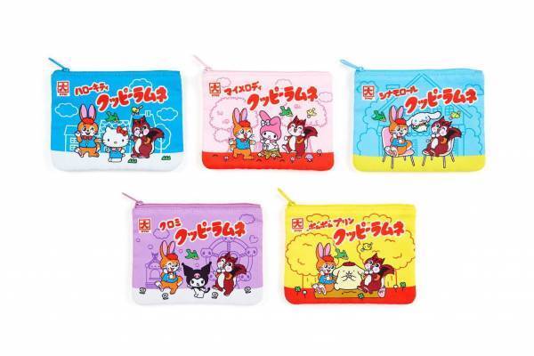 サンリオ×クッピーラムネの雑貨&菓子、ハローキティのハンカチやマイメロディのラムネ入りポーチ