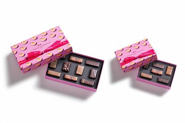 ラ・メゾン・デュ・ショコラのホワイトデー“ピーチ風味”のチョコレート、ポップな桃柄BOXで