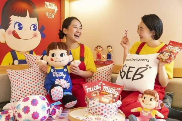 不二家「ミルキー」宿泊プランが星野リゾート BEB5軽井沢・土浦に、ペコちゃんコーデセット付き