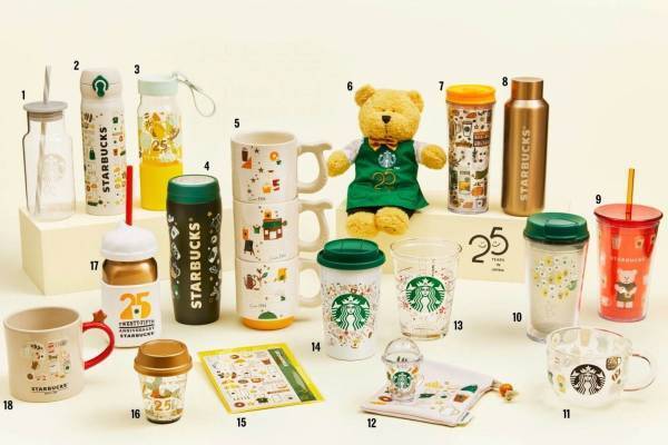 スタバから日本上陸25周年記念グッズ第1弾、特別デザインのタンブラーやベアリスタ