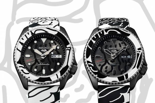 セイコー 5スポーツ×オートモアイの腕時計“顔のないヒト”を描いたモノクロウオッチ