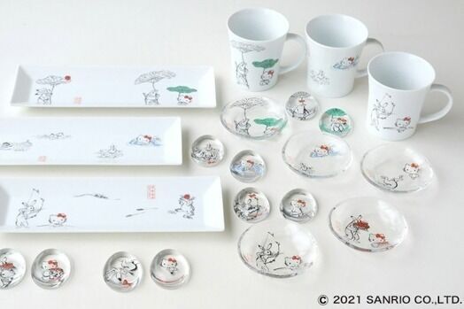 「ハローキティ 鳥獣戯画シリーズ」のテーブルウェア京都老舗・たち吉から、ハローキティ＆うさぎの小皿