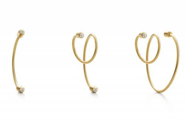 シハラ「Twist」直線＆曲線フォルムの新作ピアス、留め具にダイヤモンドを配したデザインも