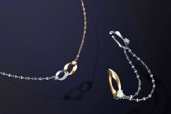 スタージュエリー“流星”が輝く限定チェーンネックレス＆ピアス、2色のゴールドを組み合わせて