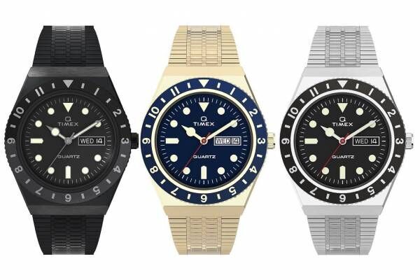タイメックスの復刻腕時計「Q タイメックス」に新色、オールブラックやゴールド×ネイビーなど3色