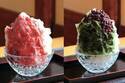 老舗“くず餅屋”が作る和風かき氷、“藤の花”イメージのぶどう＆濃厚抹茶の宇治⾦時