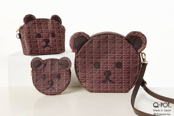 Q-pot.新作「チョコレートベア」“くま型×チョコ柄”ショルダーバッグ&ポーチ&コインケース