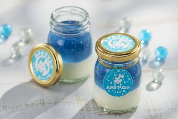 ラムネ着想“きらきら輝くブルージュレ入り”「ラムネプリン」秋田のプリン専門店より