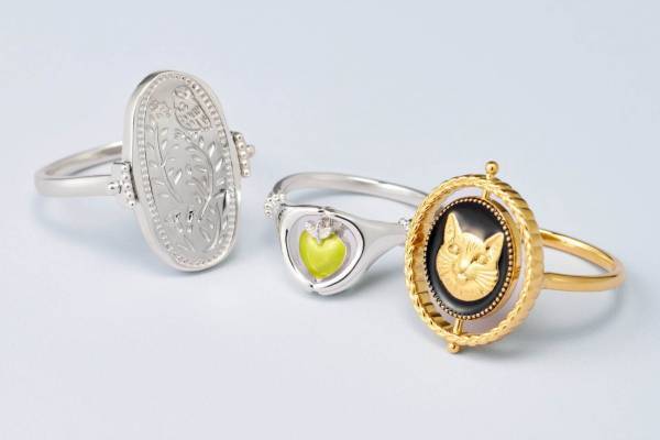 ノジェス「幸運のクロネコ&植物」モチーフが“くるくると回る”リング、アクアマリンのジュエリーも