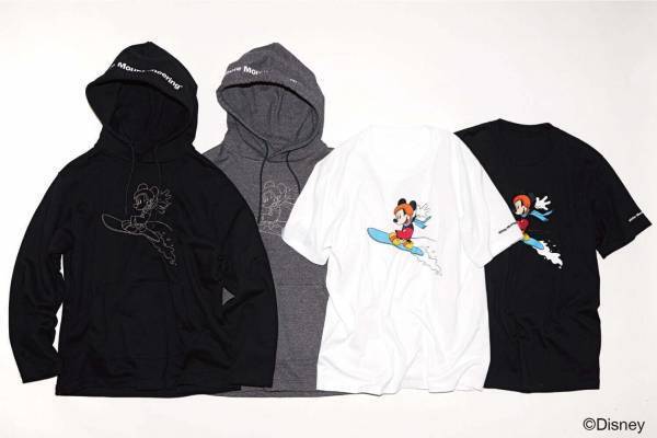 ホワイトマウンテニアリングのディズニーTシャツ＆フーディー、スノーボードを楽しむミッキーが主役