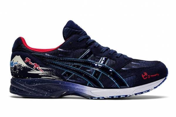 アシックス"浮世絵×マンガ"スニーカー - 深み藍色に擬態語プリント、東京マラソン2021開催を記念