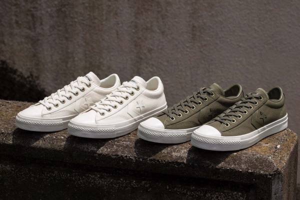 コンバース スケートボーディングのミリタリー風スニーカー、ワントーンアッパー×アンティーク調ハトメ