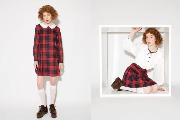 ミルク新作「チェック柄」ジャンスカやプリーツスカート、セーラー襟のローブコート&ハート型バッグも